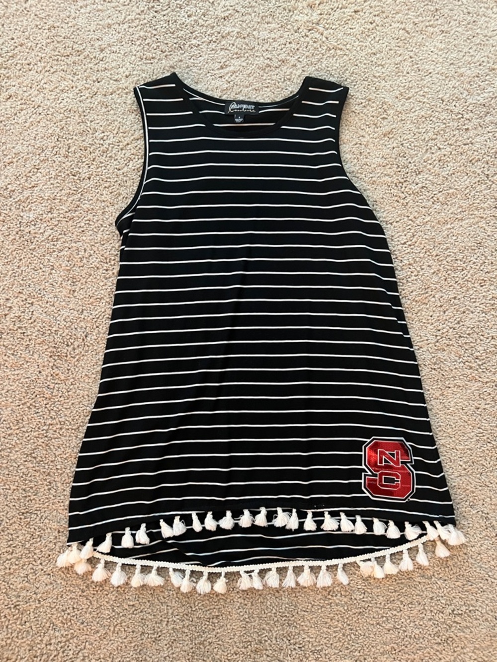 Game Day Couture NC State Black White Tank with NC State Emblem & Tassels